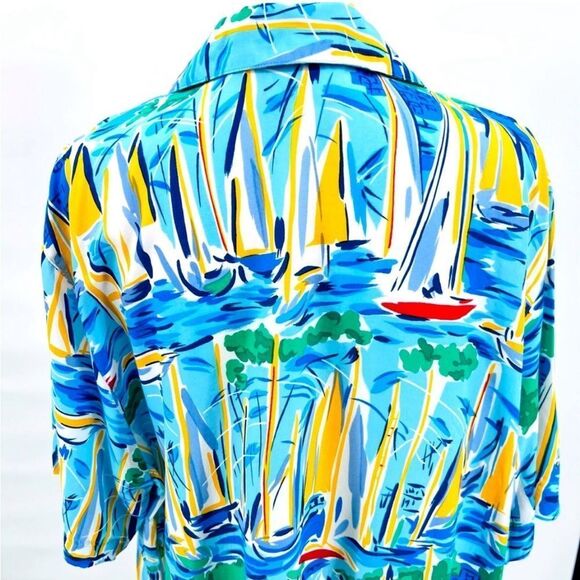 Vintage Liz Claiborne Blouse Top Sailboat Print Blue White Size L - Picture 4 of 6